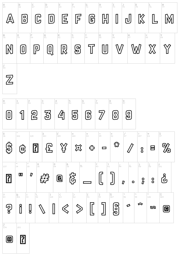 Crazy Sixties font map